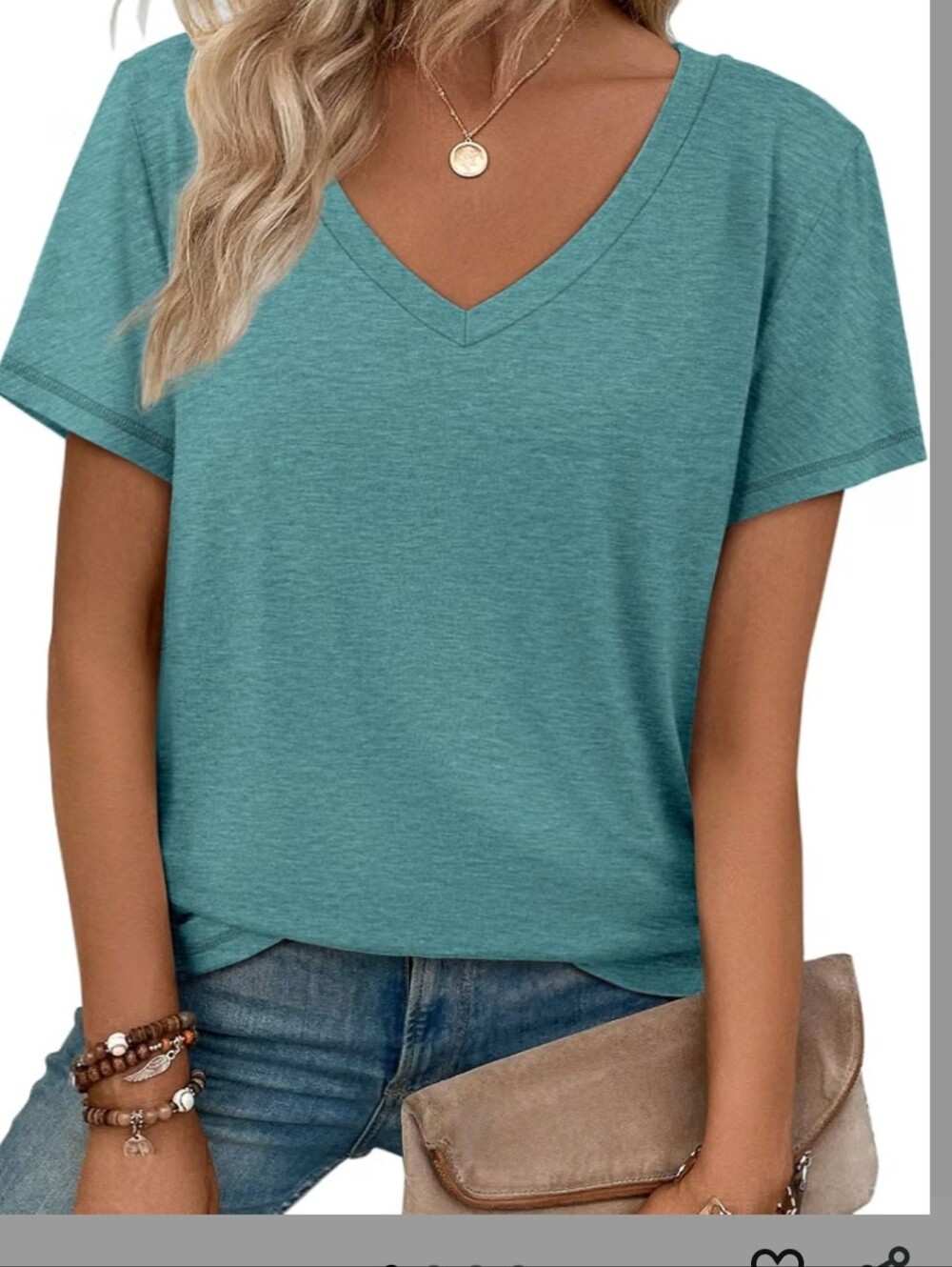Womans Aqua Color Super Soft V Neck Tee